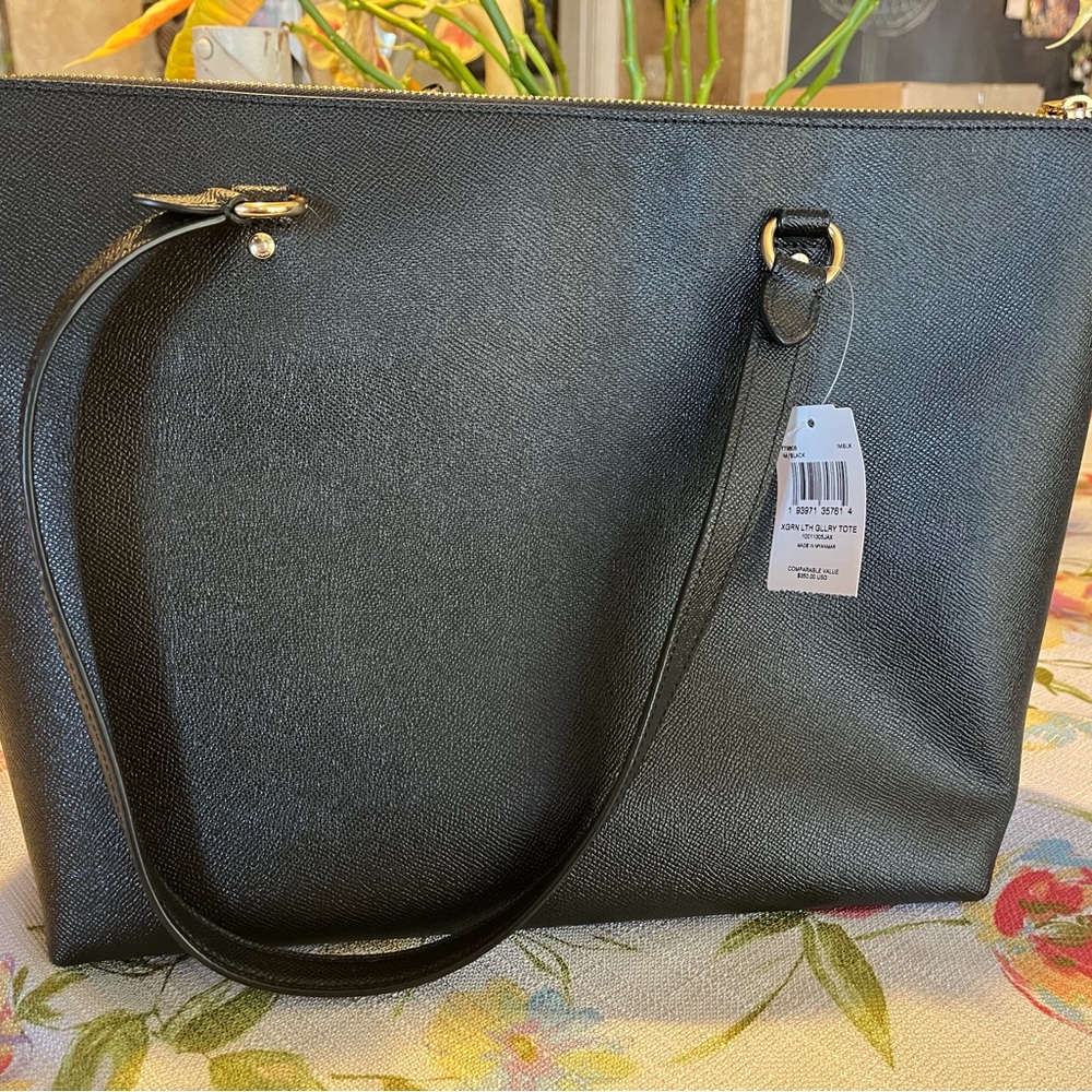 New with tags Coach Gallery tote Midnight Black  cross grain leather Bag - Picture 6 of 11